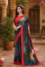 Load image into Gallery viewer, Soft Crepe Silk Digital Print Saree With Unstitched Blouse(Black)
