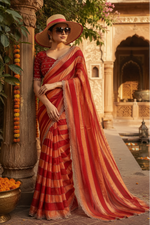 Load image into Gallery viewer, Satin Silk Siroski Diamond Work Saree With Unstitched Blouse (Red)