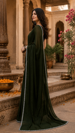 Load image into Gallery viewer, Star Georgette Ready To Wear Saree With Unstitched Blouse(Black)