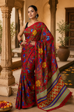 Load image into Gallery viewer, Georgette Printed Saree With Unstitched Blouse(Red)