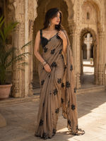 Load image into Gallery viewer, Rangoli Silk Embroidery Work Saree With Unstitched Blouse(Brown)