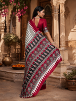 Load image into Gallery viewer, Satin Silk Ajrakh Print Saree with Unstitched Blouse(Red)