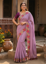 Load image into Gallery viewer, Star Georgette Heavy Work Saree With Unstitched Blouse(Lavender)