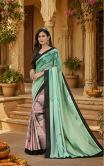 Load image into Gallery viewer, Soft Crepe Silk Digital Print Saree With Unstitched Blouse(Sea Green)
