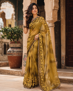 Load image into Gallery viewer, Georgette Floral Printed Saree With Unstitched Blouse(Yellow)