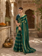 Load image into Gallery viewer, Satin Silk Saree With Unstitched Blouse(Green)