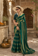 Load image into Gallery viewer, Satin Silk Saree With Unstitched Blouse(Green)