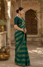 Load image into Gallery viewer, Satin Silk Saree With Unstitched Blouse(Green)