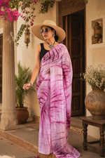 Load image into Gallery viewer, Elegant Georgette Printed Saree With Unstitched Blouse(Lavender Pink)