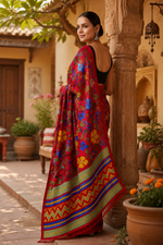 Load image into Gallery viewer, Georgette Printed Saree With Unstitched Blouse(Red)