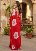Load image into Gallery viewer, Cotton Block Flower Print Saree With Unstitched Blouse(Red)