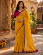 Load image into Gallery viewer, Georgette Lace Border Saree With Unstitched Blouse(Mustard)