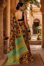 Load image into Gallery viewer, Georgette Printed Saree With Unstitched Blouse(Mustard)