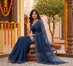 Load image into Gallery viewer, Women's Jimmy choo Embellished Bollywood Saree With Unstitched Blouse 5.5Mtr (Blue) Kashvii