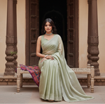 Load image into Gallery viewer, Women's Jimmy choo Embellished Bollywood Saree With Unstitched Blouse 5.5Mtr (Light Green) Kashvii