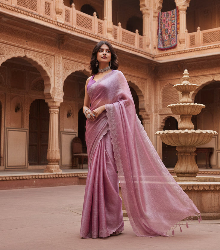 Women's jimmy choo embellished bollywood saree with unstitched blouse 5