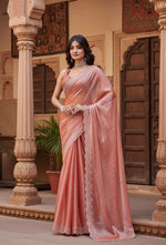 Load image into Gallery viewer, Women's Jimmy choo Embellished Bollywood Saree With Unstitched Blouse 5.5Mtr (Orange)