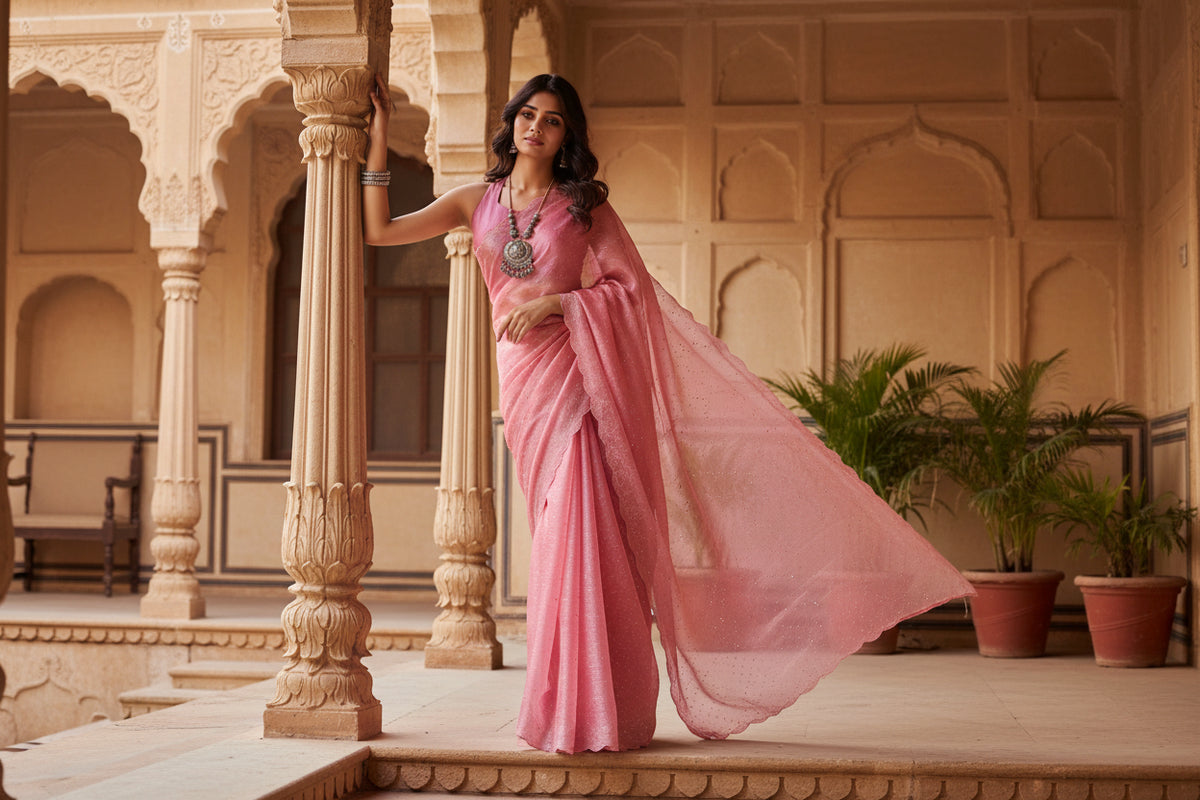 Women's jimmy choo embellished bollywood saree with unstitched blouse 5