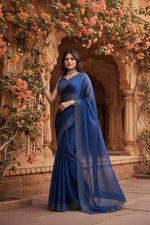Load image into Gallery viewer, Women's Jimmy choo Embellished Bollywood Saree With Unstitched Blouse 5.5Mtr (Blue) Kashvii