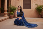 Load image into Gallery viewer, Women's Jimmy choo Embellished Bollywood Saree With Unstitched Blouse 5.5Mtr (Blue) Kashvii