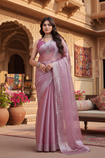 Load image into Gallery viewer, Women's Jimmy choo Embellished Bollywood Saree With Unstitched Blouse 5.5Mtr (Magenta) Kashvii