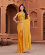 Load image into Gallery viewer, Women's Jimmy choo Embellished Bollywood Saree With Unstitched Blouse 5.5Mtr (Mustard) Kashvii