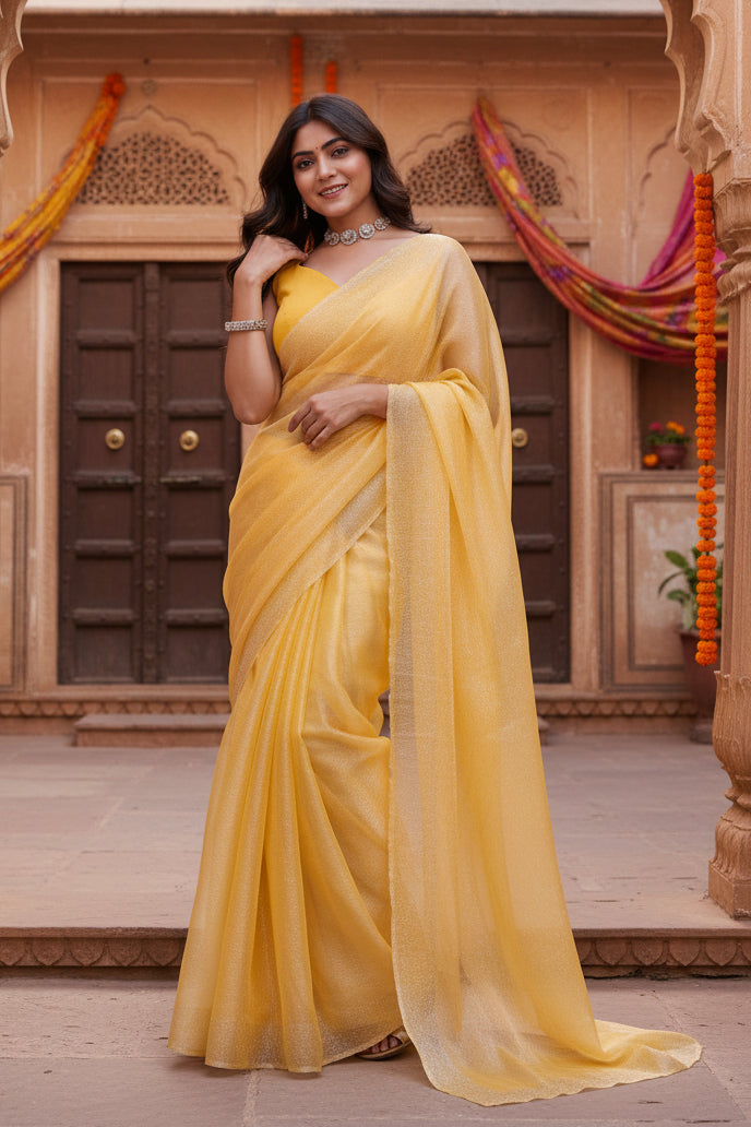 Women's jimmy choo embellished bollywood saree with unstitched blouse 5