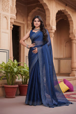 Load image into Gallery viewer, Women's Jimmy choo Embellished Bollywood Saree With Unstitched Blouse 5.5Mtr (Blue) Kashvii