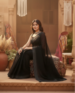 Load image into Gallery viewer, Women's Jimmy choo Embellished Bollywood Saree With Unstitched Blouse 5.5Mtr (Black) Kashvii