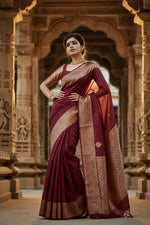 Load image into Gallery viewer, Women's Litchi silk Printed Saree With Unstitched Blouse (Maroon) Kashvii