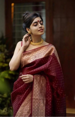 Load image into Gallery viewer, Women's Litchi silk Printed Saree With Unstitched Blouse (Maroon) Kashvii