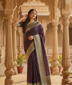 Load image into Gallery viewer, Women's Litchi silk Printed Saree With Unstitched Blouse (Purple)