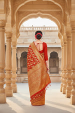 Load image into Gallery viewer, Women's Litchi silk Printed Saree With Unstitched Blouse (Red)