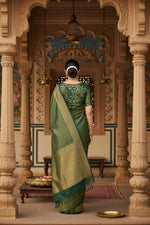 Load image into Gallery viewer, Women's Litchi silk Printed Saree With Unstitched Blouse (Green)