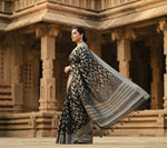 Load image into Gallery viewer, Women's Litchi silk Printed Saree With Unstitched Blouse (Black)