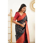 Load image into Gallery viewer, Women's Litchi silk Printed Saree With Unstitched Blouse (Grey) Kashvii