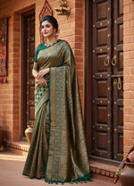 Load image into Gallery viewer, Women's Litchi silk Printed Saree With Unstitched Blouse (Green) Kashvii