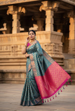 Load image into Gallery viewer, Women's Litchi silk Printed Saree With Unstitched Blouse (Blue) Kashvii