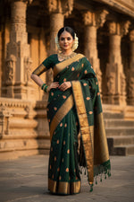 Load image into Gallery viewer, Women's Litchi silk Printed Saree With Unstitched Blouse (Green) Kashvii