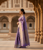 Load image into Gallery viewer, Women's Litchi silk Printed Saree With Unstitched Blouse (Blue)