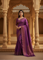 Load image into Gallery viewer, Women's Litchi silk Printed Saree With Unstitched Blouse (Purple) Kashvii