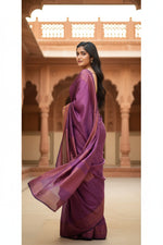 Load image into Gallery viewer, Women's Litchi silk Printed Saree With Unstitched Blouse (Purple) Kashvii