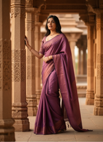 Load image into Gallery viewer, Women's Litchi silk Printed Saree With Unstitched Blouse (Purple) Kashvii