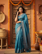 Load image into Gallery viewer, Women's Litchi silk Printed Saree With Unstitched Blouse (Rama Blue) Kashvii