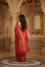 Load image into Gallery viewer, Women's Litchi silk Printed Saree With Unstitched Blouse (Red)