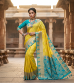 Load image into Gallery viewer, Women's Litchi silk Printed Saree With Unstitched Blouse (Yellow) Kashvii