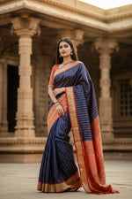 Load image into Gallery viewer, Women's Litchi silk Printed Saree With Unstitched Blouse (Blue) Kashvii
