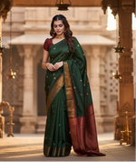 Load image into Gallery viewer, Women's Litchi silk Printed Saree With Unstitched Blouse (Dark Green) Kashvii