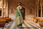 Load image into Gallery viewer, Women's Litchi silk Printed Saree With Unstitched Blouse (Green)
