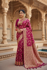 Load image into Gallery viewer, Women's Litchi silk Printed Saree With Unstitched Blouse (Magenta With pink) Kashvii